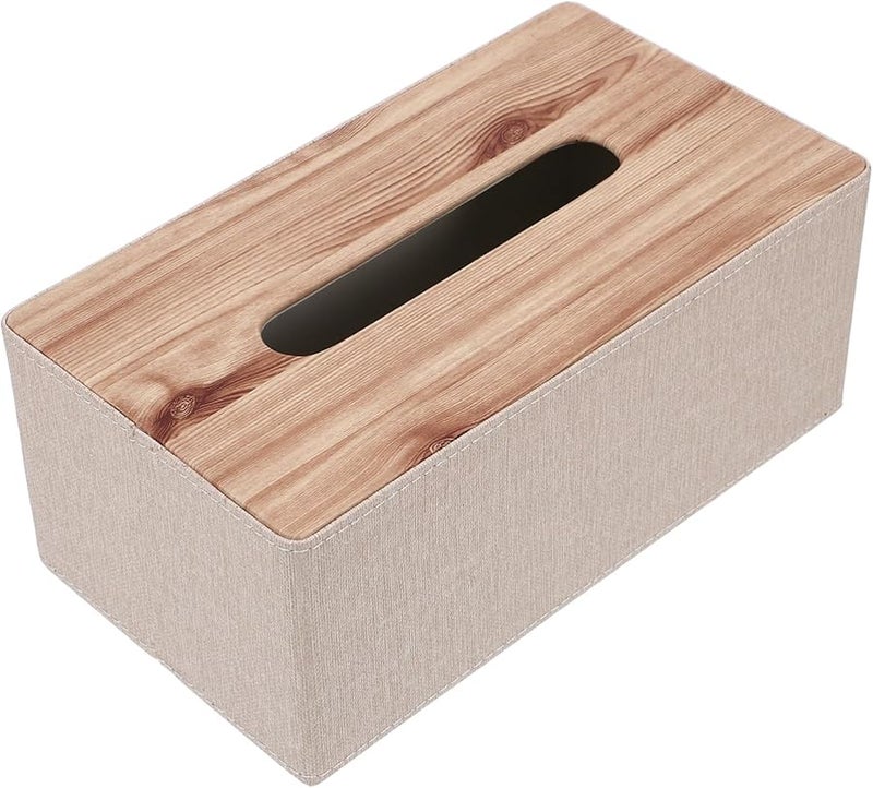 غطاء صندوق المناديل البيج حامل مستطيل أنيق للحمام وخزانة الملابس وغرفة المعيشة - Image 1